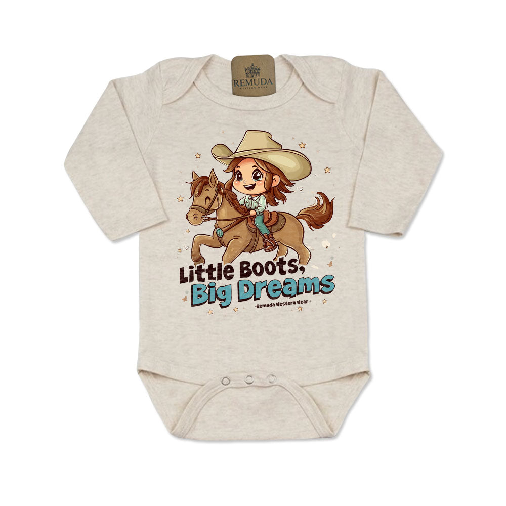 Little Boots, Big Dreams - Infant Girls Long Sleeve One Piece Romper
