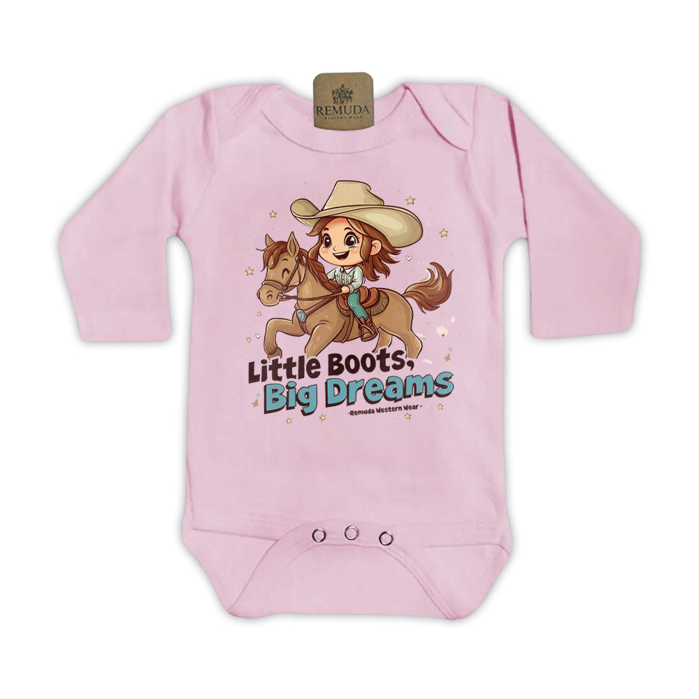 Little Boots, Big Dreams - Infant Girls Long Sleeve One Piece Romper