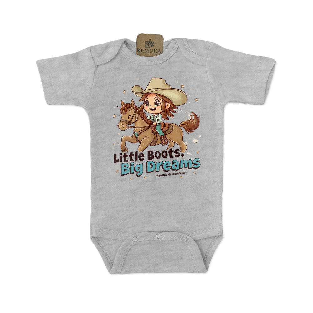 Little Boots, Big Dreams - Infant Girls Short Sleeve One Piece Romper Grey