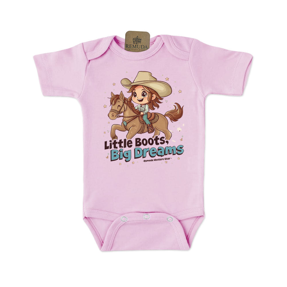 Little Boots, Big Dreams - Infant Girls Short Sleeve One Piece Romper Pink