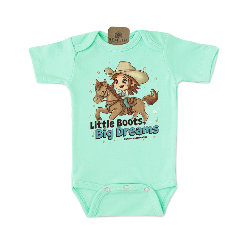 Little Boots, Big Dreams - Infant Girls Short Sleeve One Piece Romper Turquoise