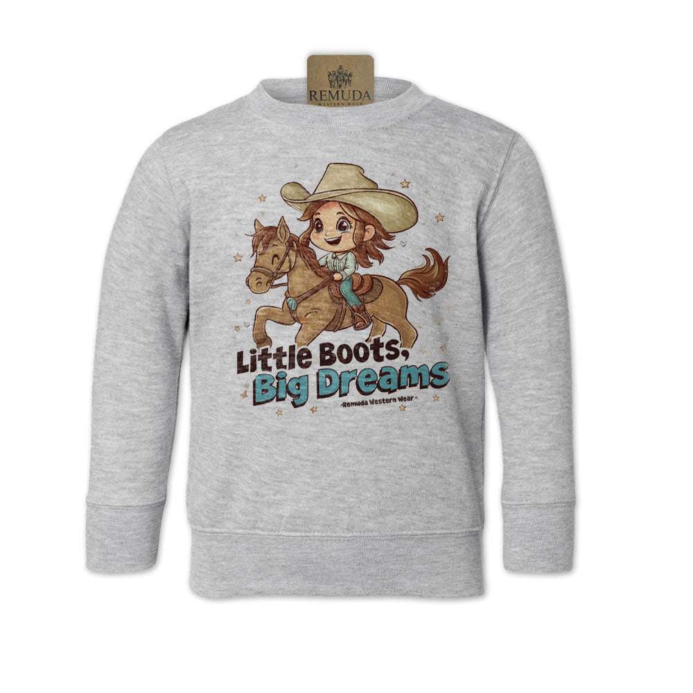 Little Boots, Big Dreams Girls Western Toddler Sweatshirt Grey
