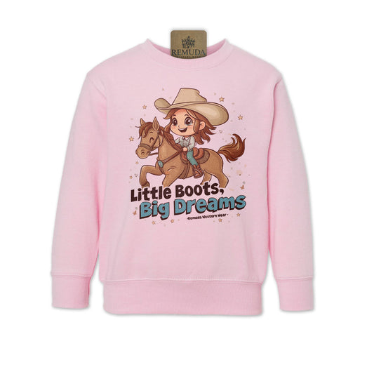 Little Boots, Big Dreams Girls Western Toddler Sweatshirt Pink
