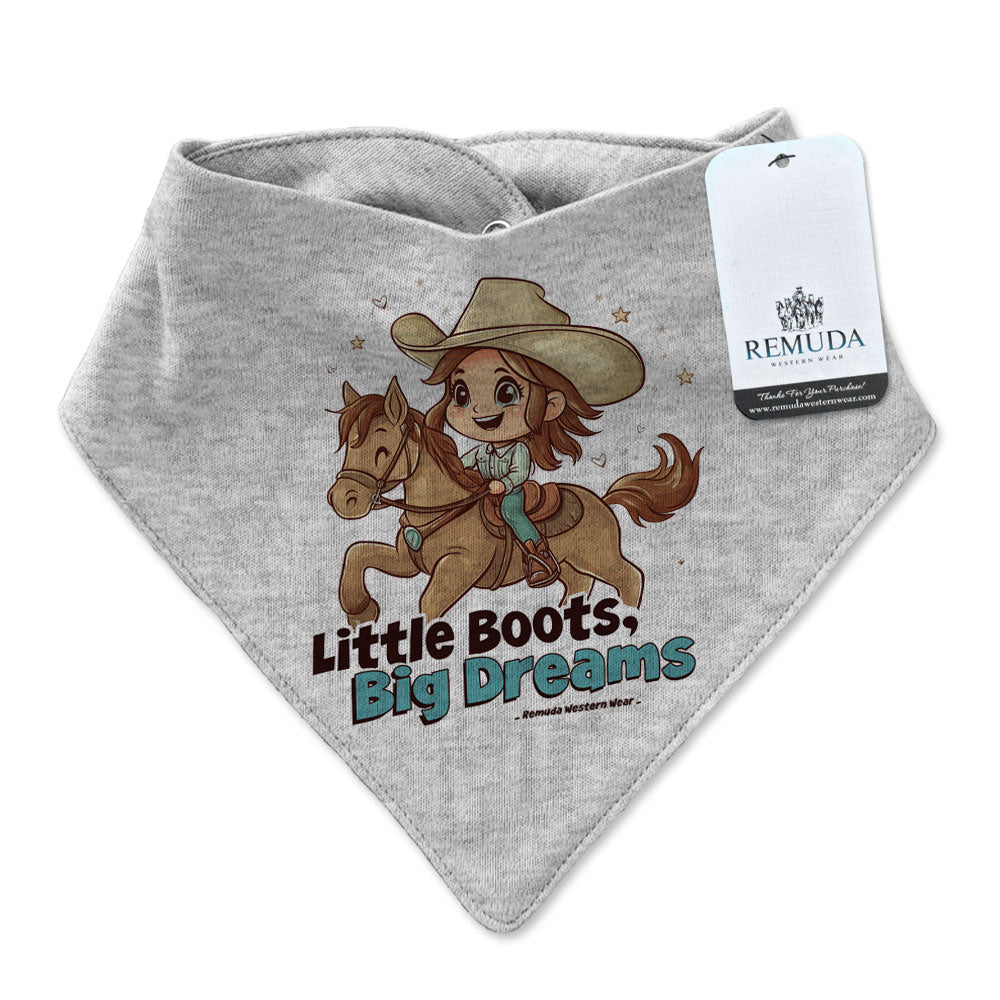 Little Boots, Big Dreams Cowgirl Infant / Toddler Western Bandana Bib Gray
