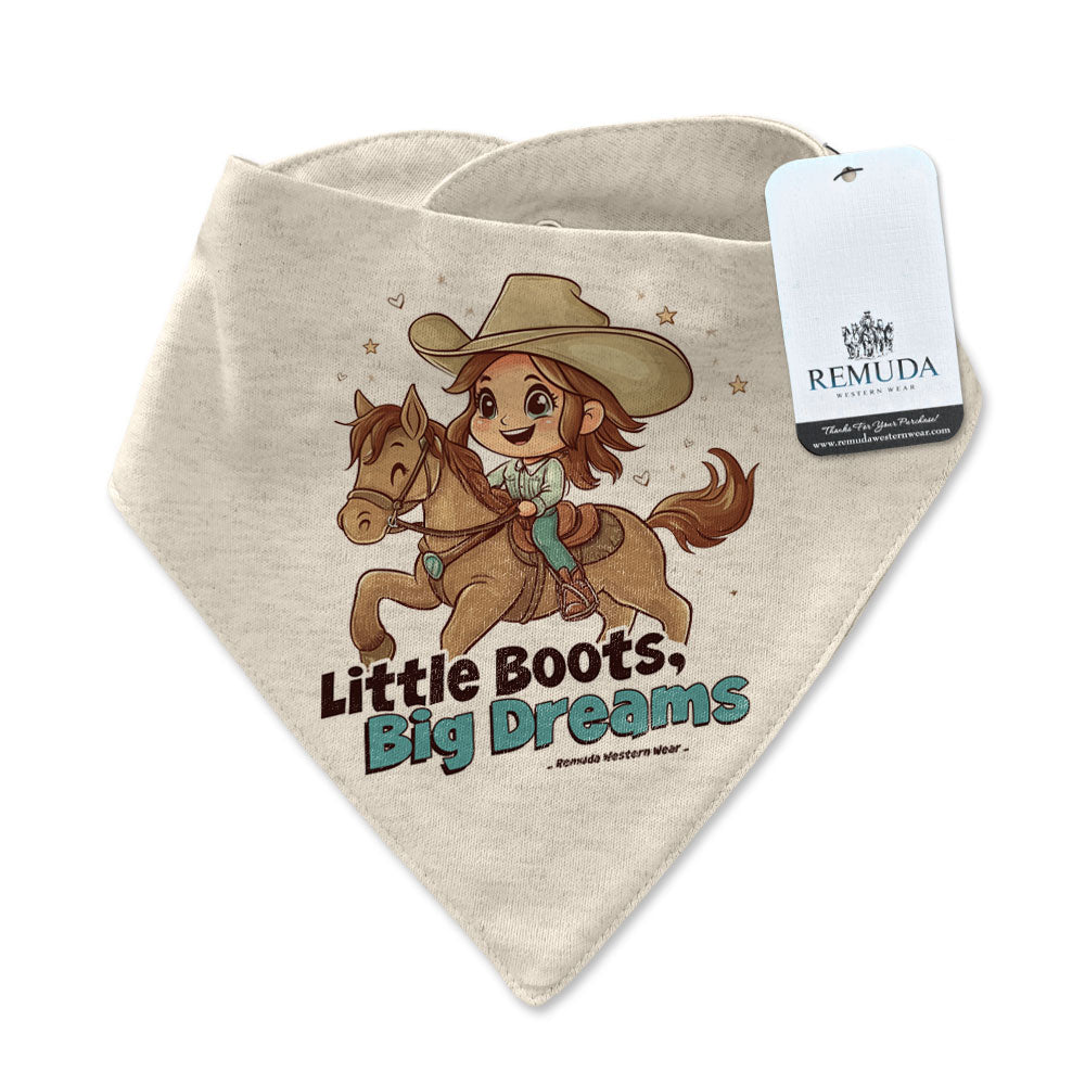 Little Boots, Big Dreams Cowgirl Infant / Toddler Western Bandana Bib Oatmeal