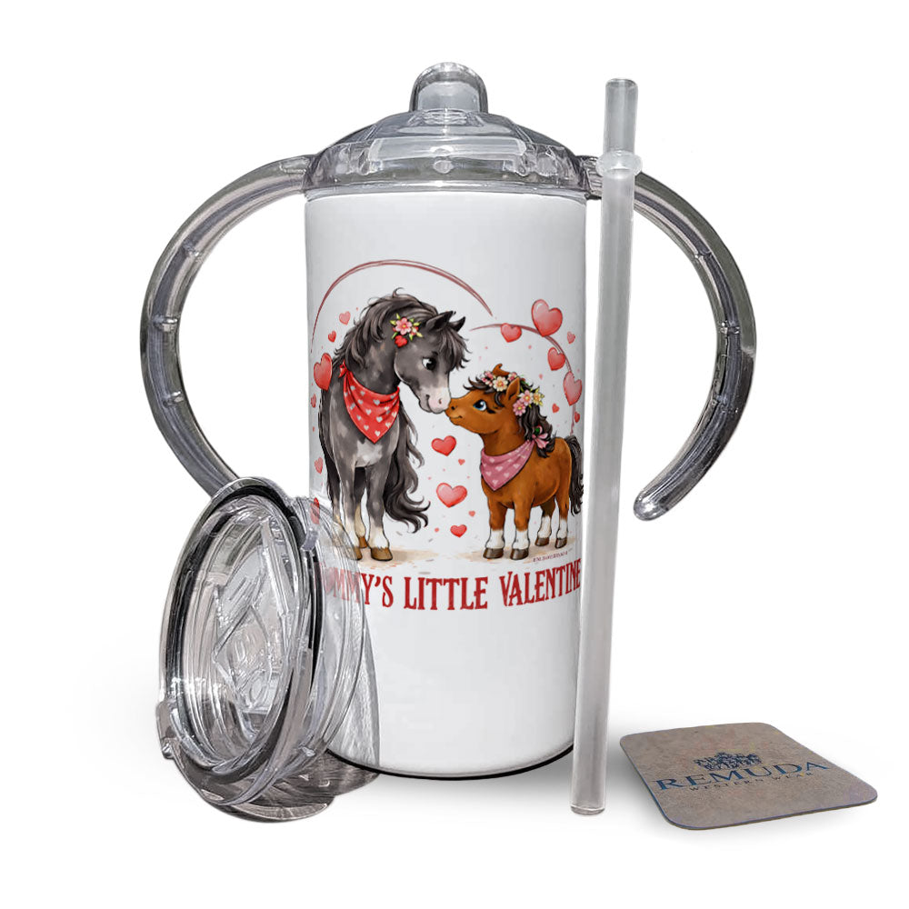 Mommy’s Little Valentine Cowgirl infant and toddler western sippy cup with mare and foal horse design
