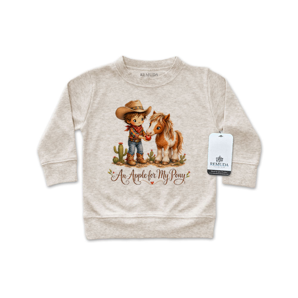 Pony Pals An Apple For My Pony Western Infant Boys Long Sleeve Pullover Shirt in heather oatmeal