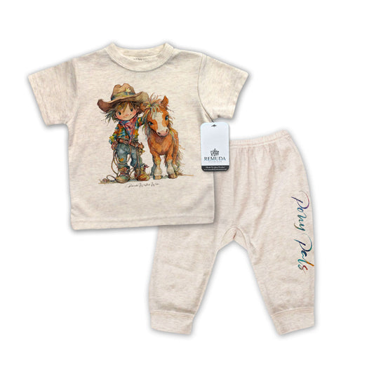 Pony Pals Cowboy Infant Western 2-Piece Sleepwear Pajamas Oatmeal