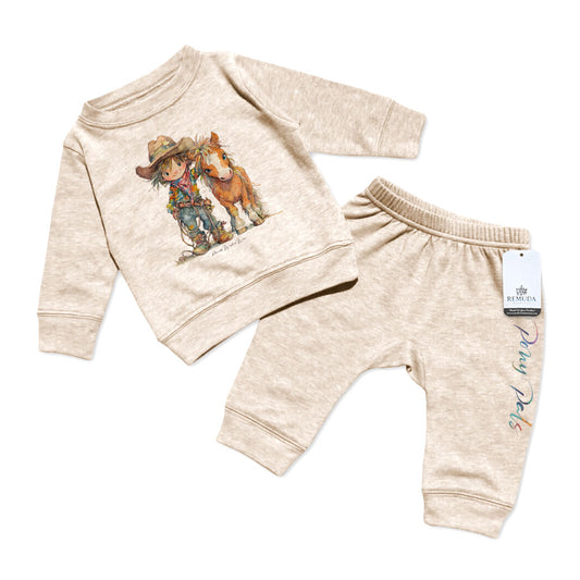 Pony Pals Cowboy Infant Boys Western 2 Piece Sweatsuit Oatmeal