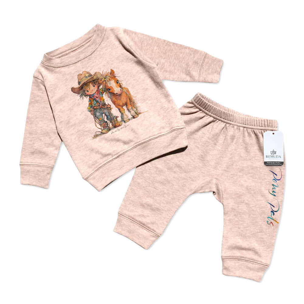 Pony Pals Cowboy Infant Boys Western 2 Piece Sweatsuit Sandstone