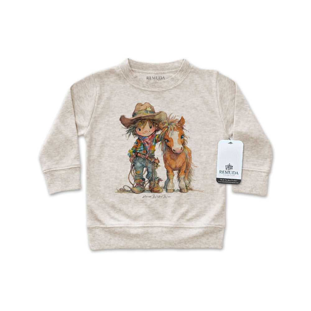 Pony Pals Cowboy Western Infant Long Sleeve Pullover Shirt Oatmeal