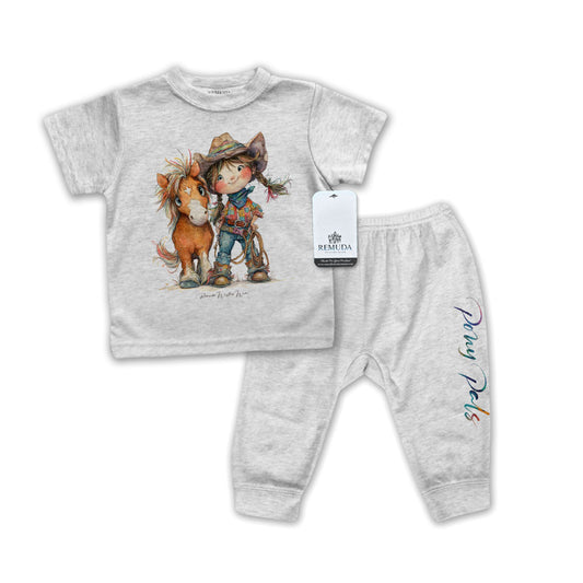 Pony Pals Cowgirl Infant Western 2-Piece Sleepwear Pajamas Gray