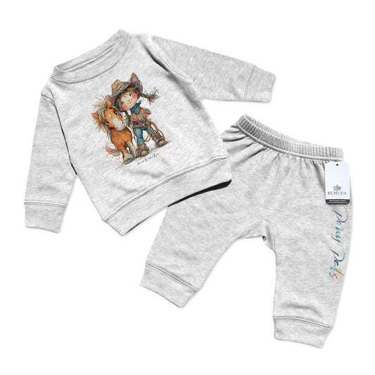 Pony Pals Cowgirl Infant Girls Western 2 Piece Sweatsuit Gray