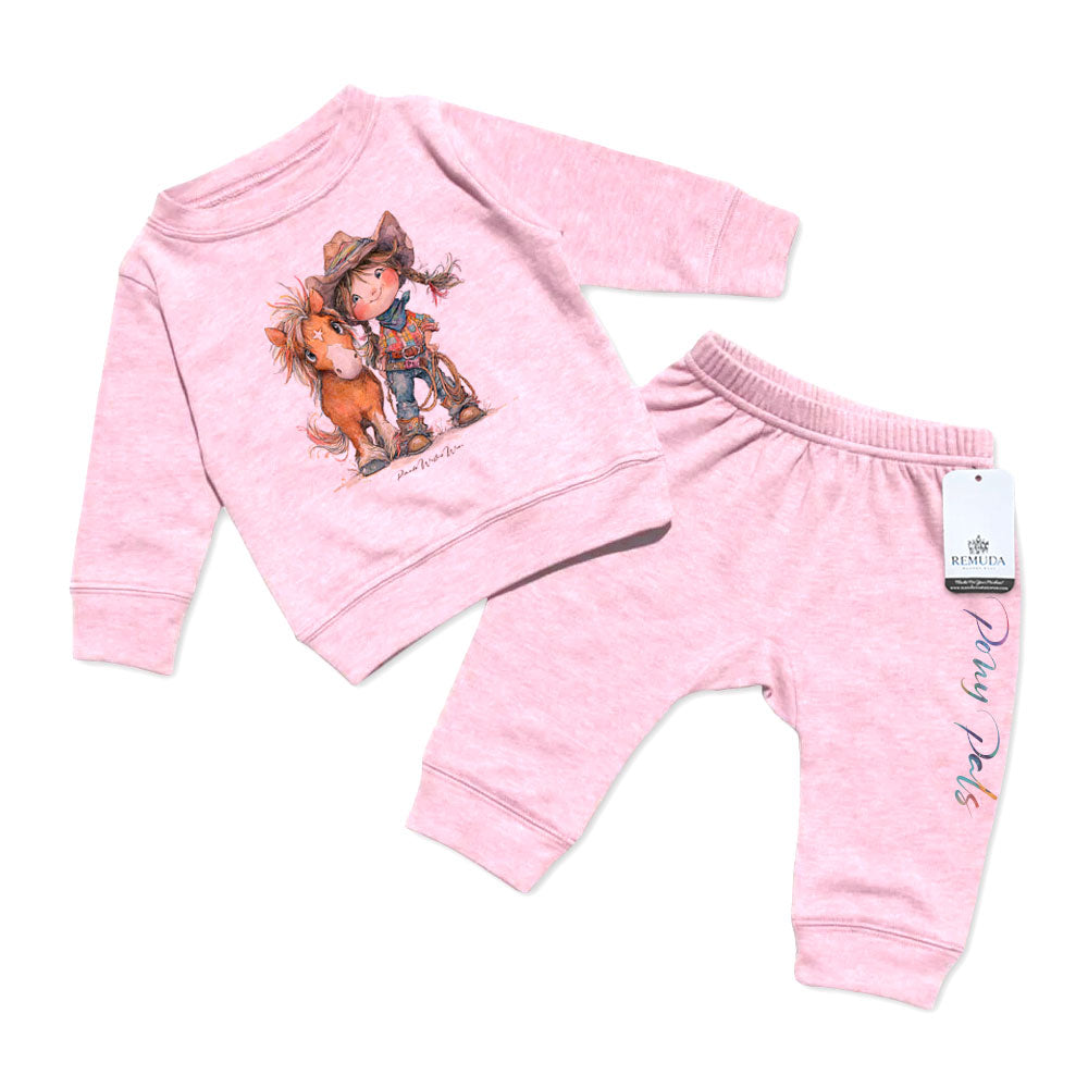 Pony Pals Cowgirl Infant Girls Western 2 Piece Sweatsuit Pink