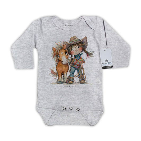 Pony Pals Cowgirl Long Sleeve Infant One Piece Western Romper Gray