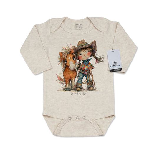 Pony Pals Cowgirl Long Sleeve Infant One Piece Western Romper Oatmeal