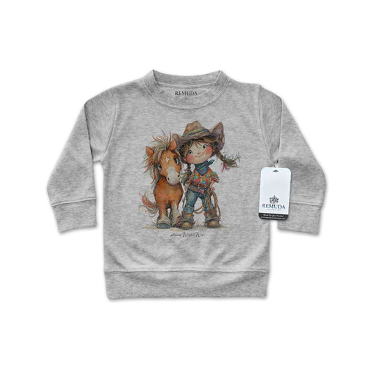 Pony Pals Cowgirl Western Infant Long Sleeve Pullover Shirt Gray