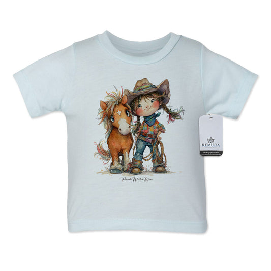 Pony Pals Cowgirl Infant Kids Western Tee T-Shirt Light Blue