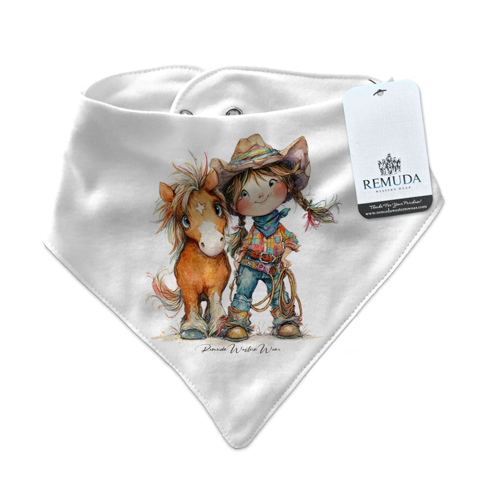 Pony Pals Cowgirl Infant / Toddler Western Bandana Bib White