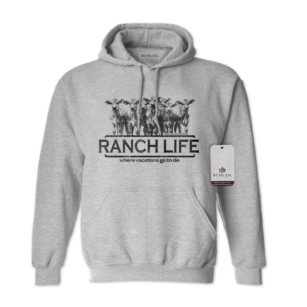 Ranch Life: Where Vacations Go To Die Adult Unisex Western Hoodie Gray