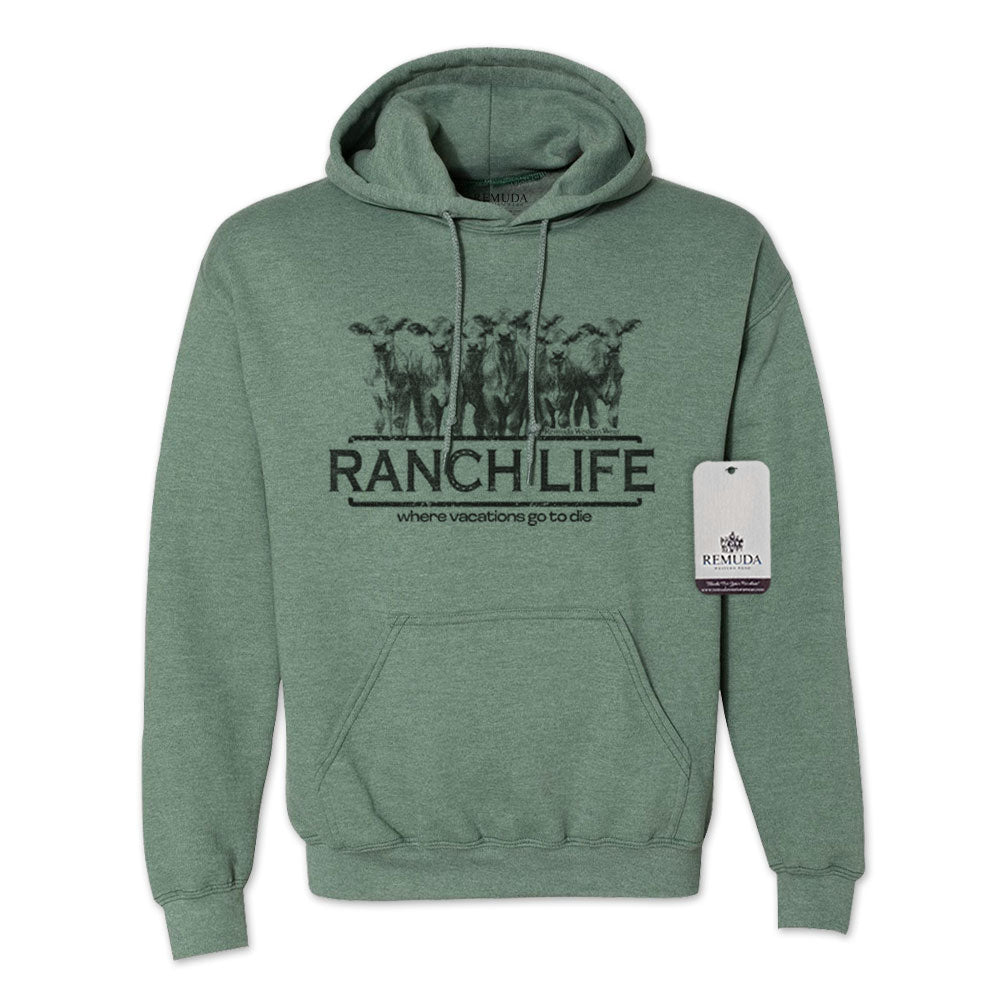 Ranch Life: Where Vacations Go To Die Adult Unisex Western Hoodie Heather Dark Green