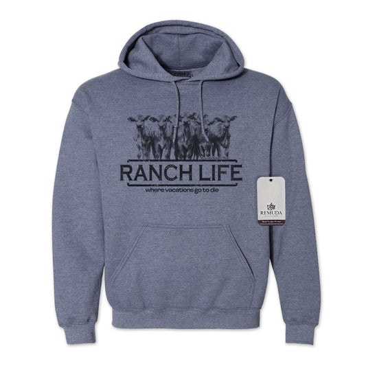 Ranch Life: Where Vacations Go To Die Adult Unisex Western Hoodie Heather Dark Navy