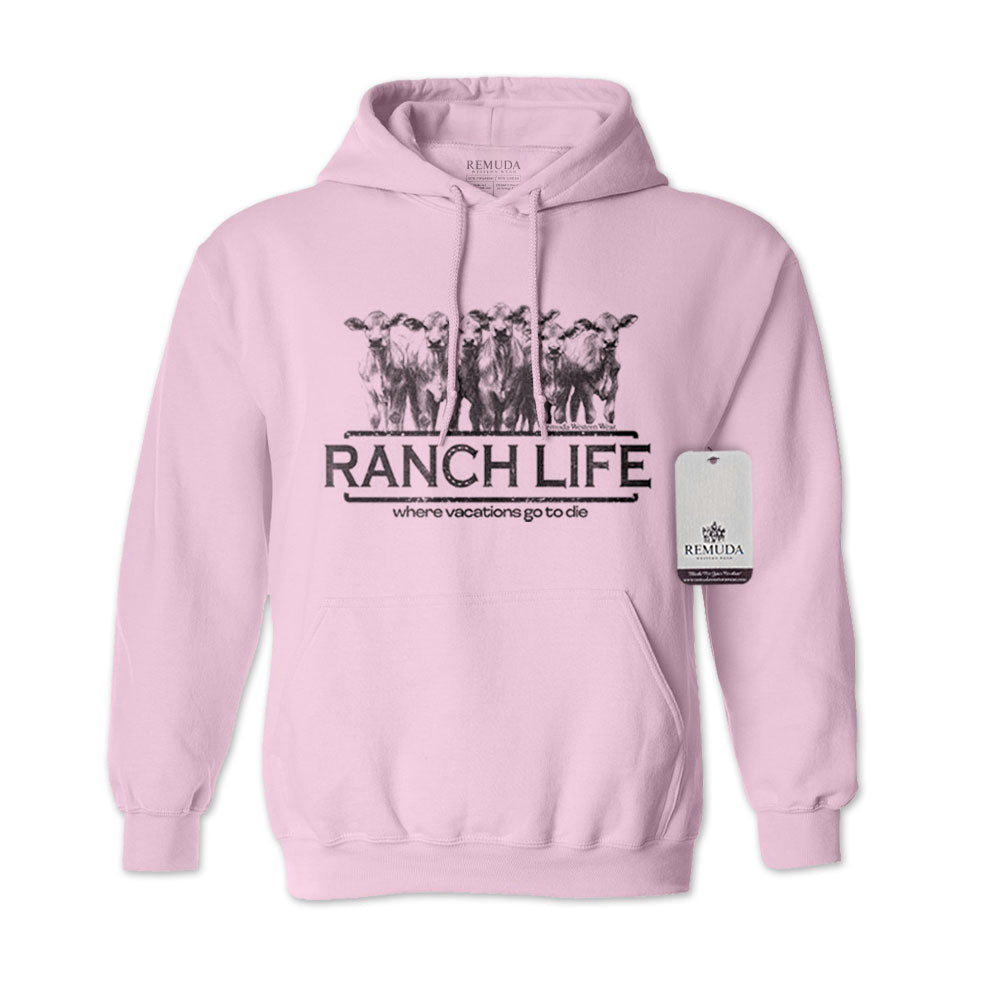Ranch Life: Where Vacations Go To Die Adult Unisex Western Hoodie Light Pink
