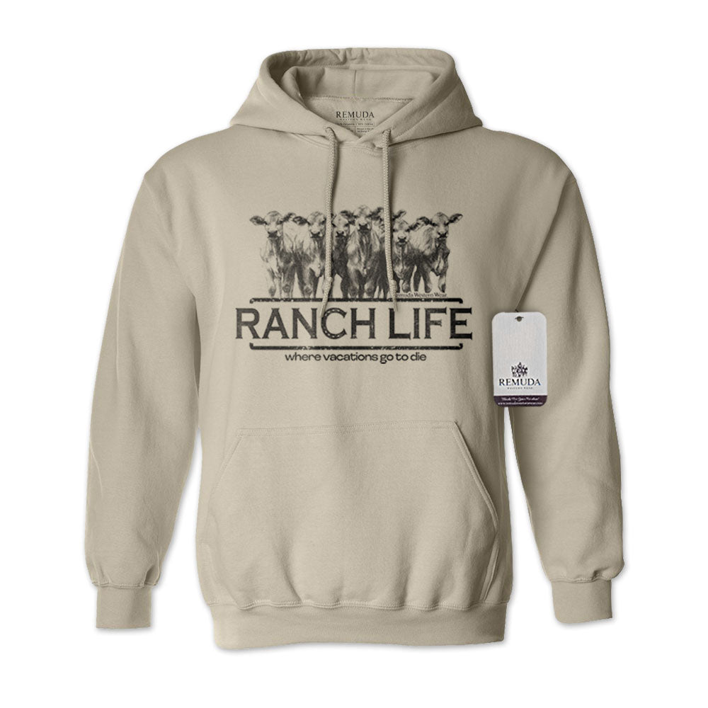Ranch Life: Where Vacations Go To Die Adult Unisex Western Hoodie Sand