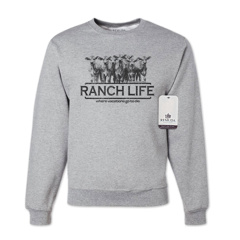 Ranch Life: Where Vacations Go To Die Adult Unisex Western Sweatshirt Heather Gray