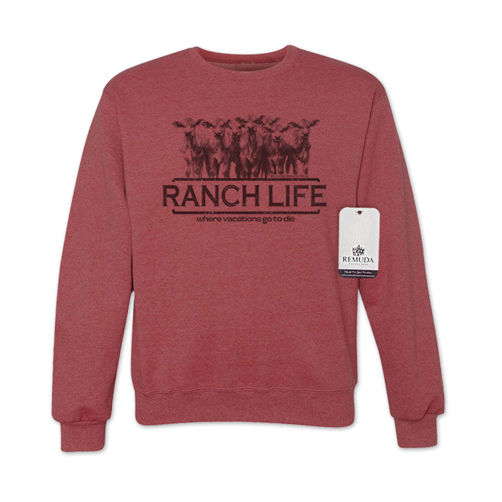 Ranch Life: Where Vacations Go To Die Adult Unisex Western Sweatshirt Vintage Heather Red