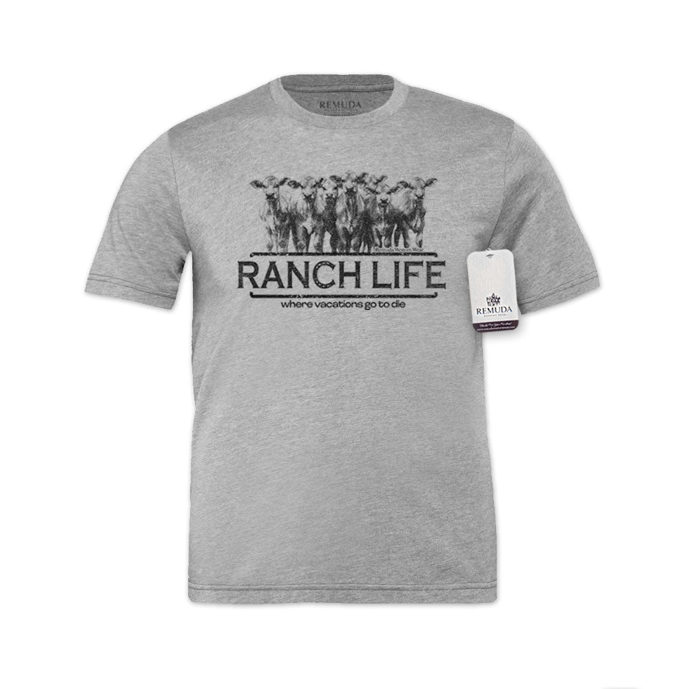 Ranch Life: Where Vacations Go To Die Adult Unisex Western Tee T-Shirt Heather Gray
