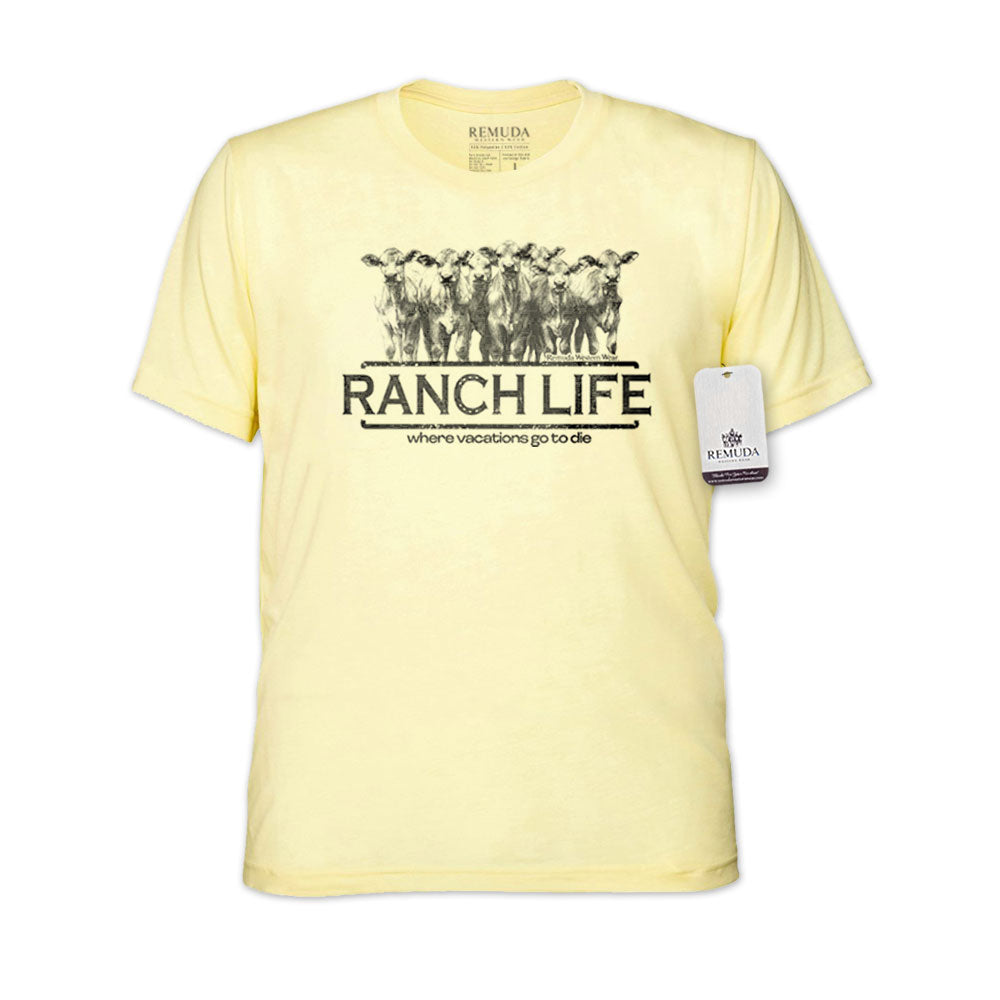 Ranch Life: Where Vacations Go To Die Adult Unisex Western Tee T-Shirt Pale Yellow