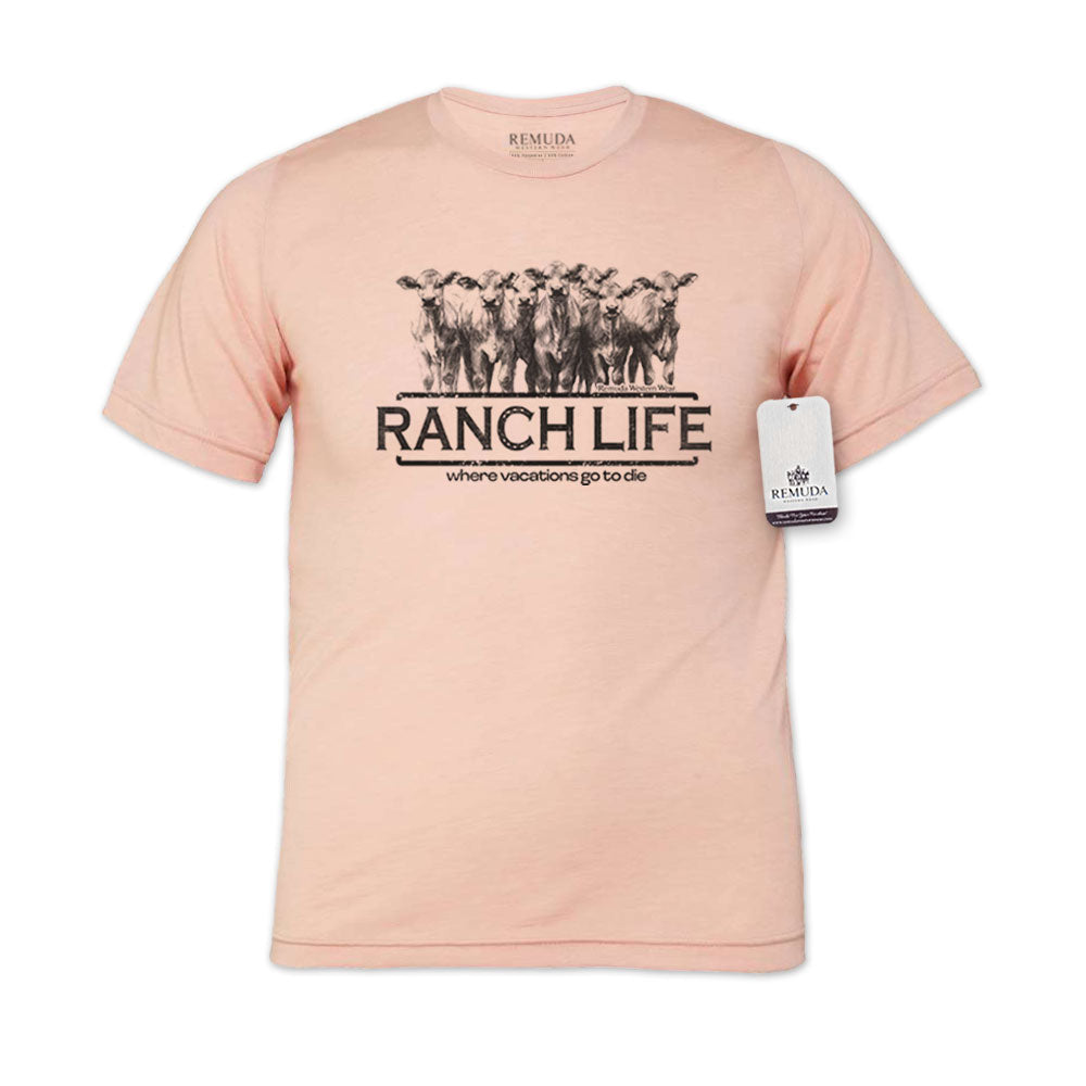 Ranch Life: Where Vacations Go To Die Adult Unisex Western Tee T-Shirt Peach