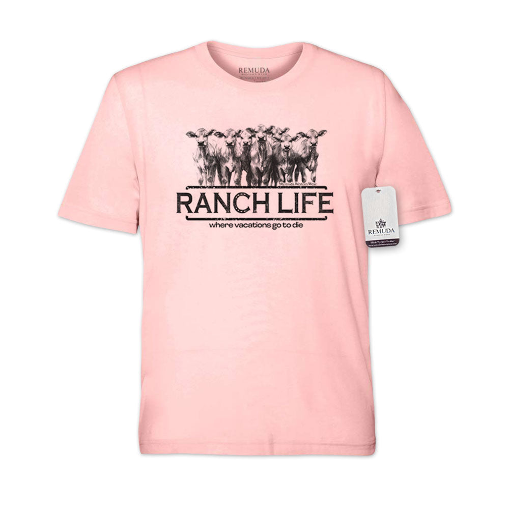 Ranch Life: Where Vacations Go To Die Adult Unisex Western Tee T-Shirt Pink