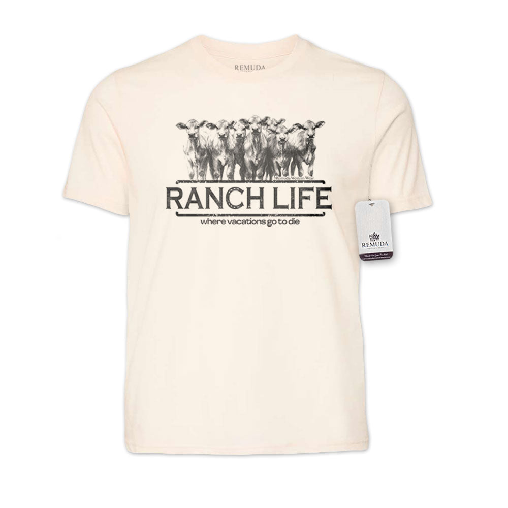 Ranch Life: Where Vacations Go To Die Adult Unisex Western Tee T-Shirt Solid Natural