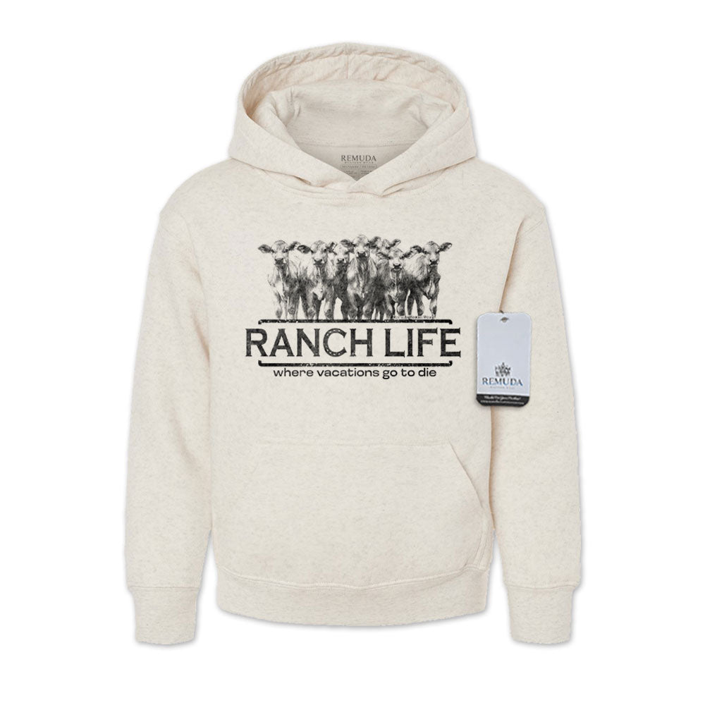 Ranch Life Where Vacations Go To Die Youth Western Pullover Hoodie Oatmeal