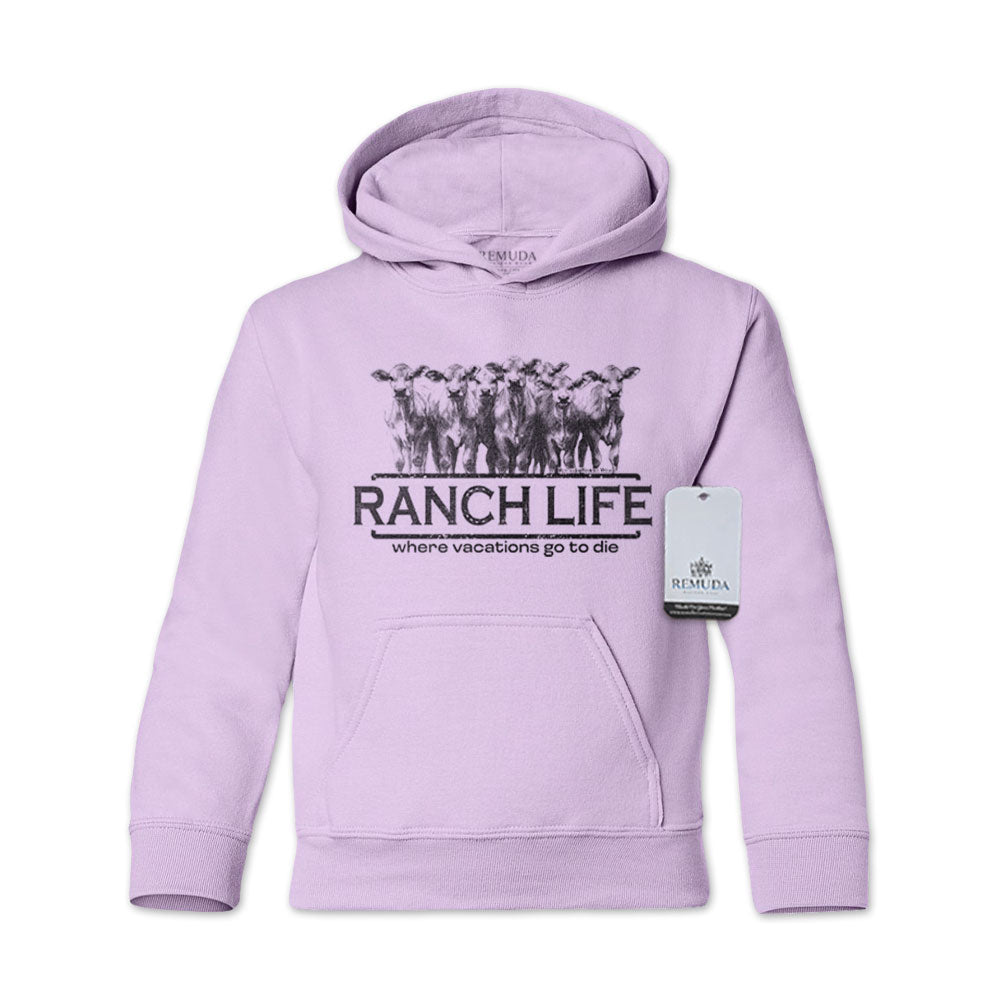 Ranch Life Where Vacations Go To Die Youth Western Pullover Hoodie Lavender