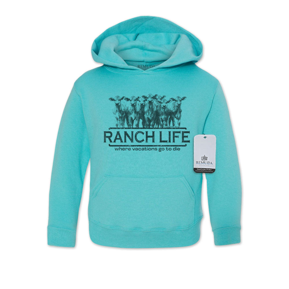 Ranch Life Where Vacations Go To Die Youth Western Pullover Hoodie Turquoise