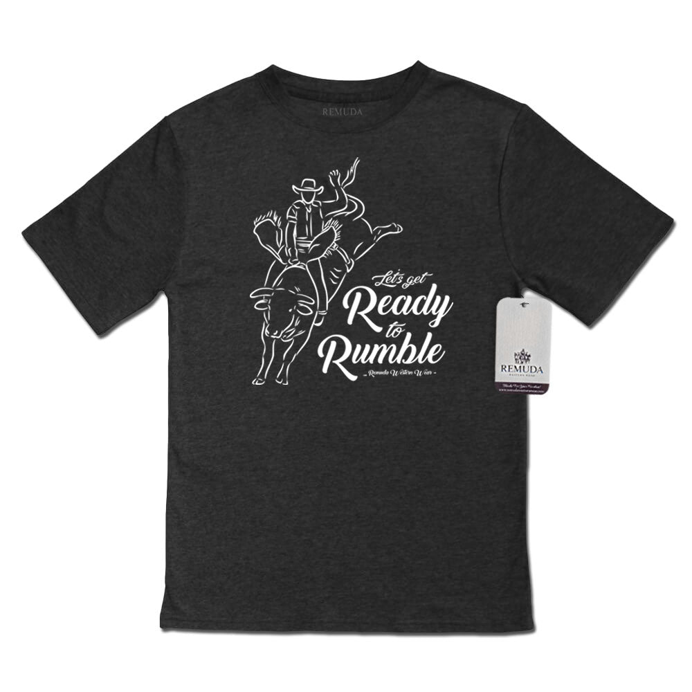 Ready To Rumble Bull Rider - Black On Black Youth Western Tee T-Shirt