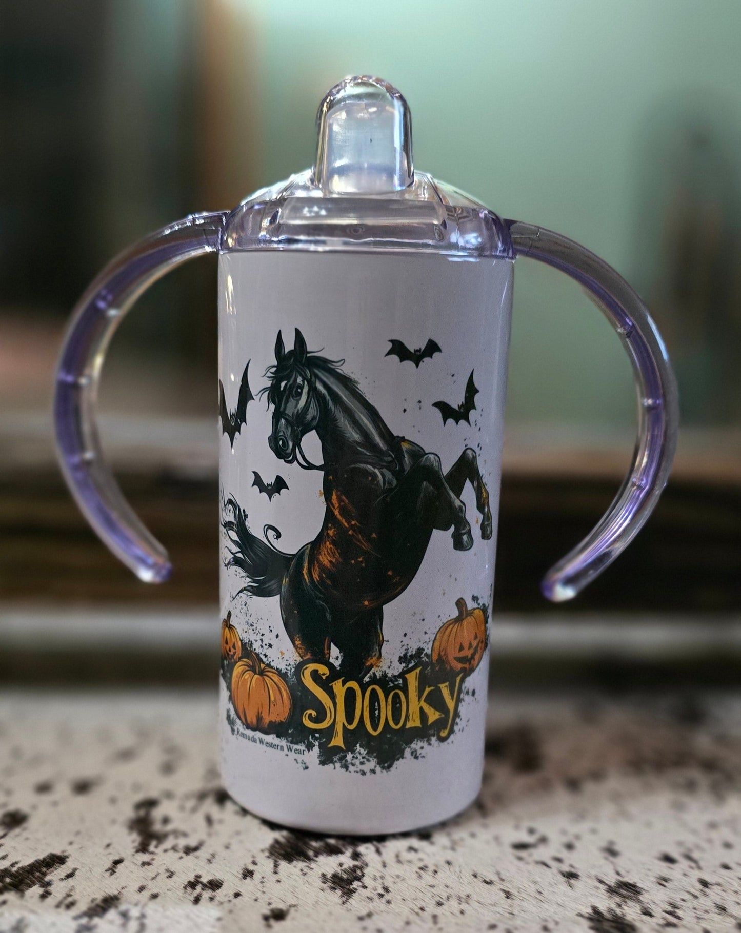 Spooky halloween horse infant toddler sippy cup