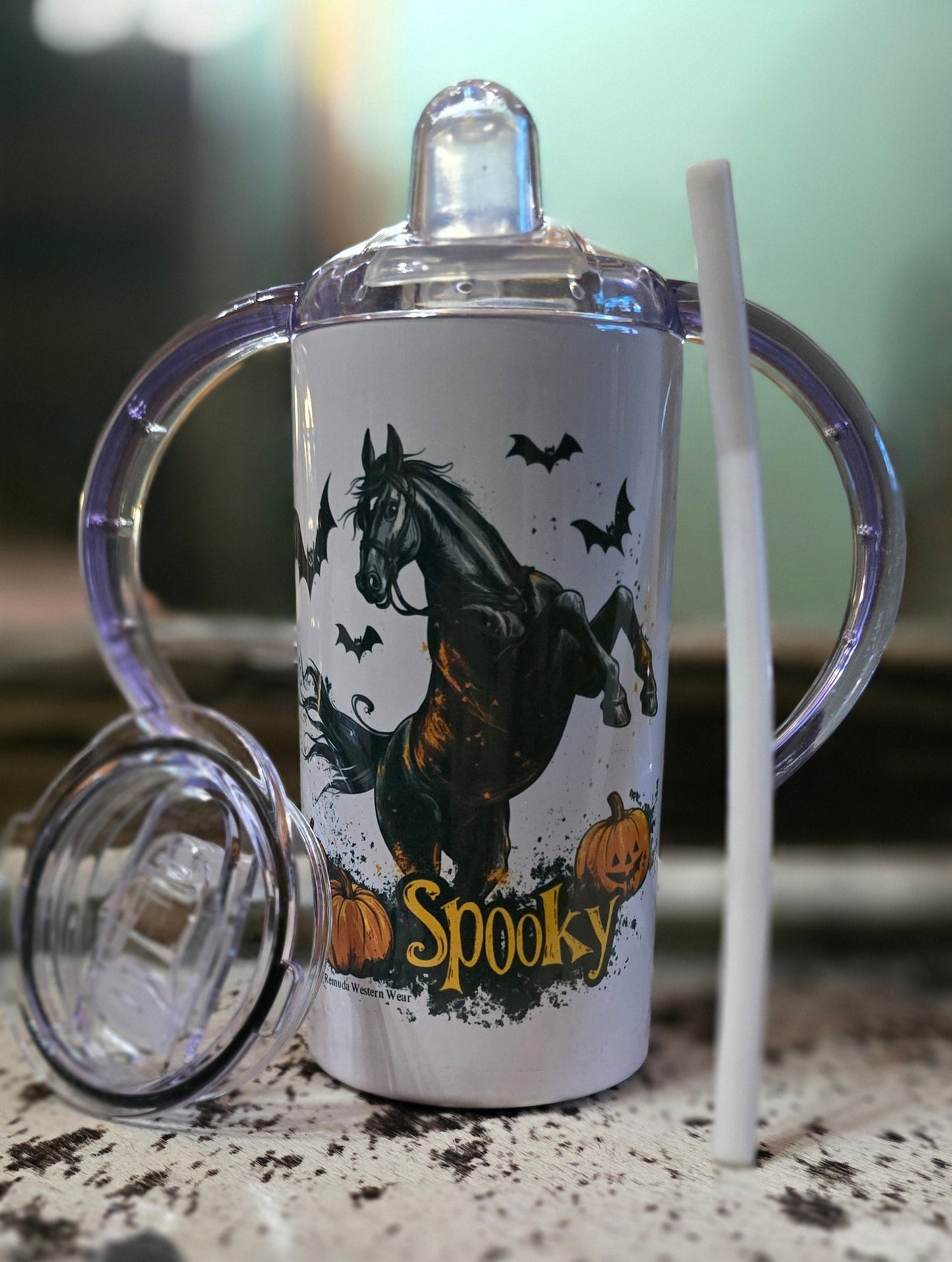 Spooky halloween horse infant toddler sippy cup