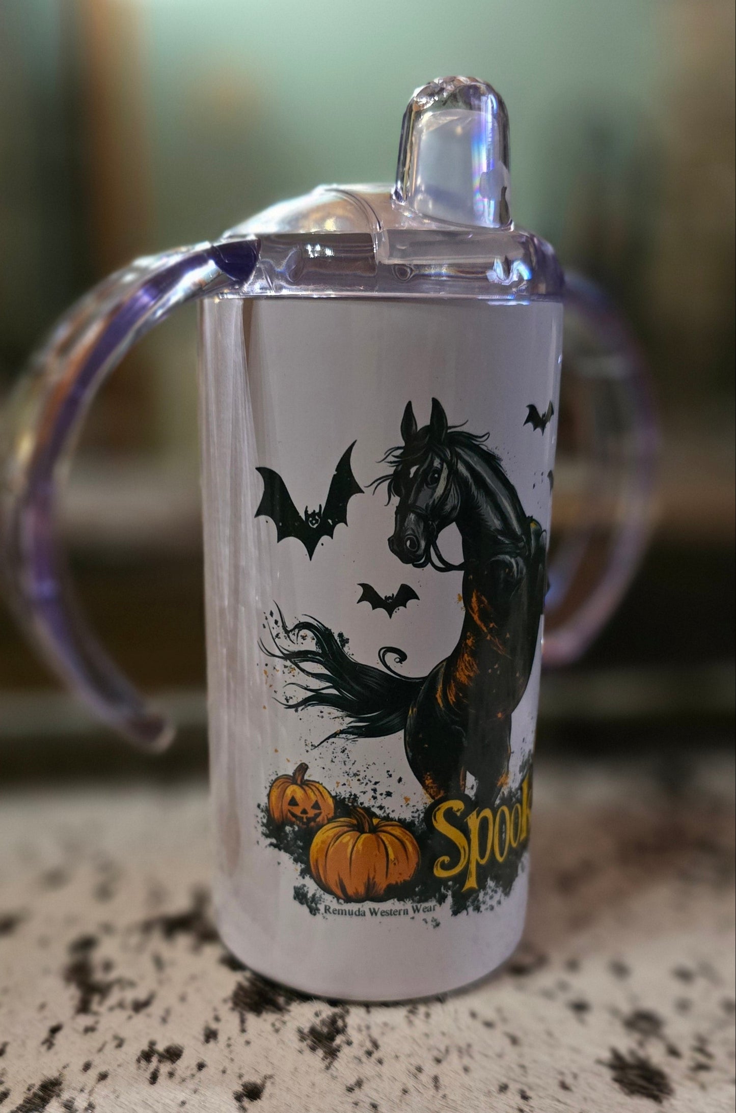 Spooky halloween horse infant toddler sippy cup