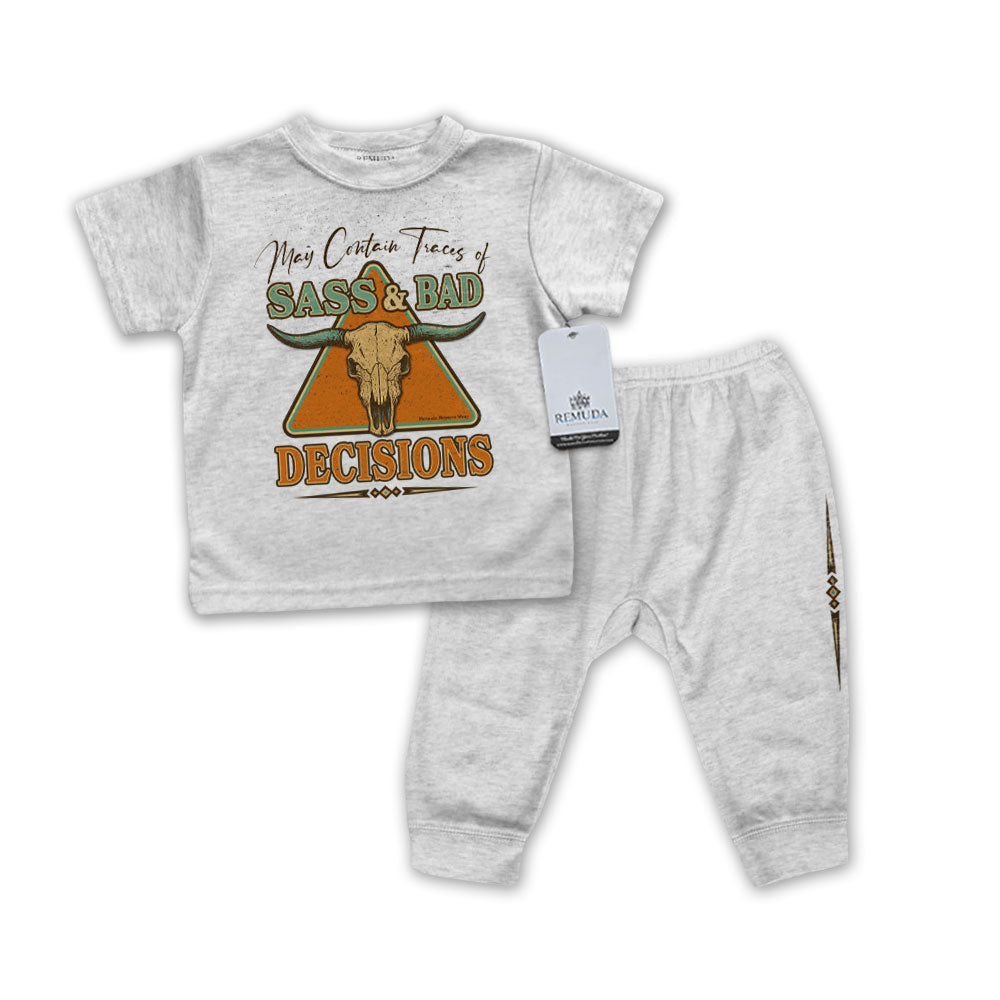 May Contain Traces of Sass & Bad Decisions Infant Western 2-Piece Sleepwear Pajamas Gray