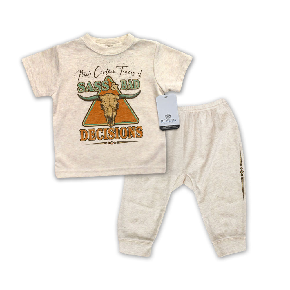 May Contain Traces of Sass & Bad Decisions Infant Western 2-Piece Sleepwear Pajamas Oatmeal