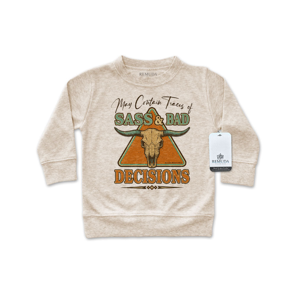 May Contain Traces of Sass & Bad Decisions Western Infant Long Sleeve Pullover Shirt Oatmeal