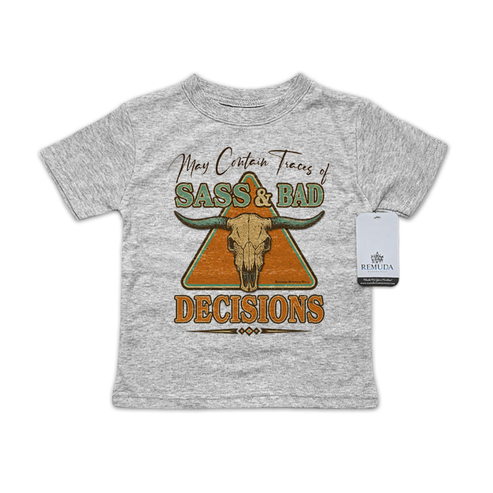 May Contain Traces of Sass & Bad Decisions Infant Kids Western Tee T-Shirt Gray