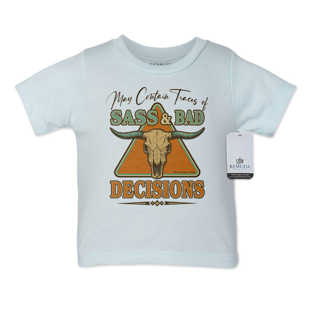 May Contain Traces of Sass & Bad Decisions Infant Kids Western Tee T-Shirt Light Blue