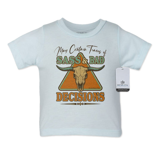 May Contain Traces of Sass & Bad Decisions Infant Kids Western Tee T-Shirt Light Blue