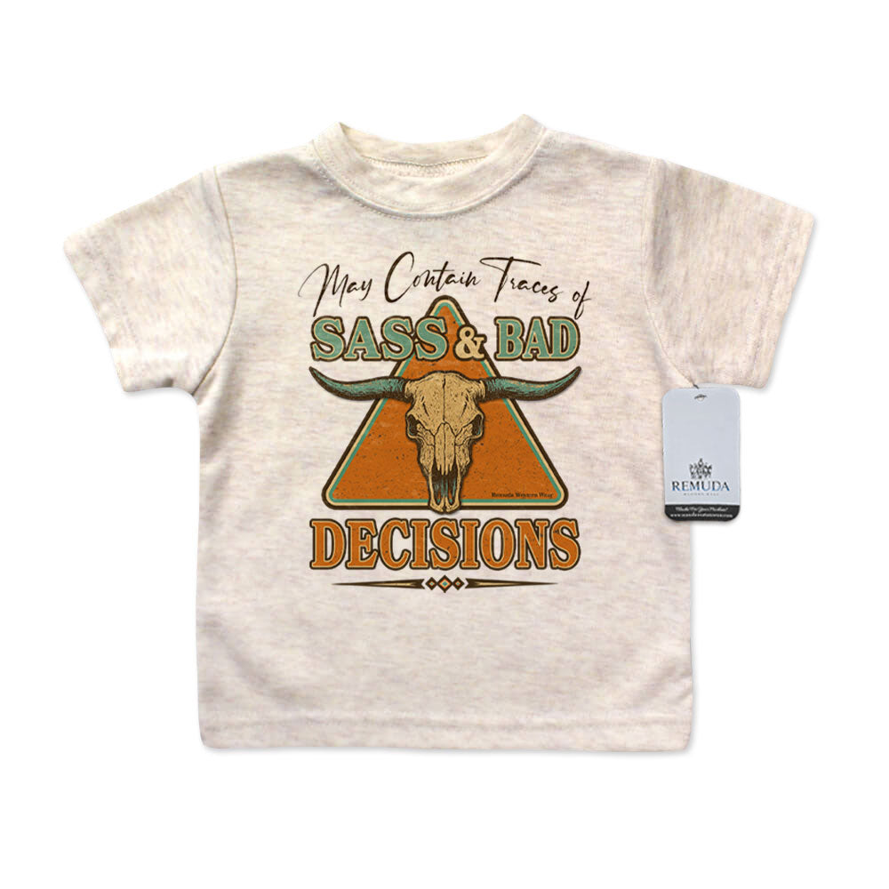 May Contain Traces of Sass & Bad Decisions Infant Kids Western Tee T-Shirt Oatmeal