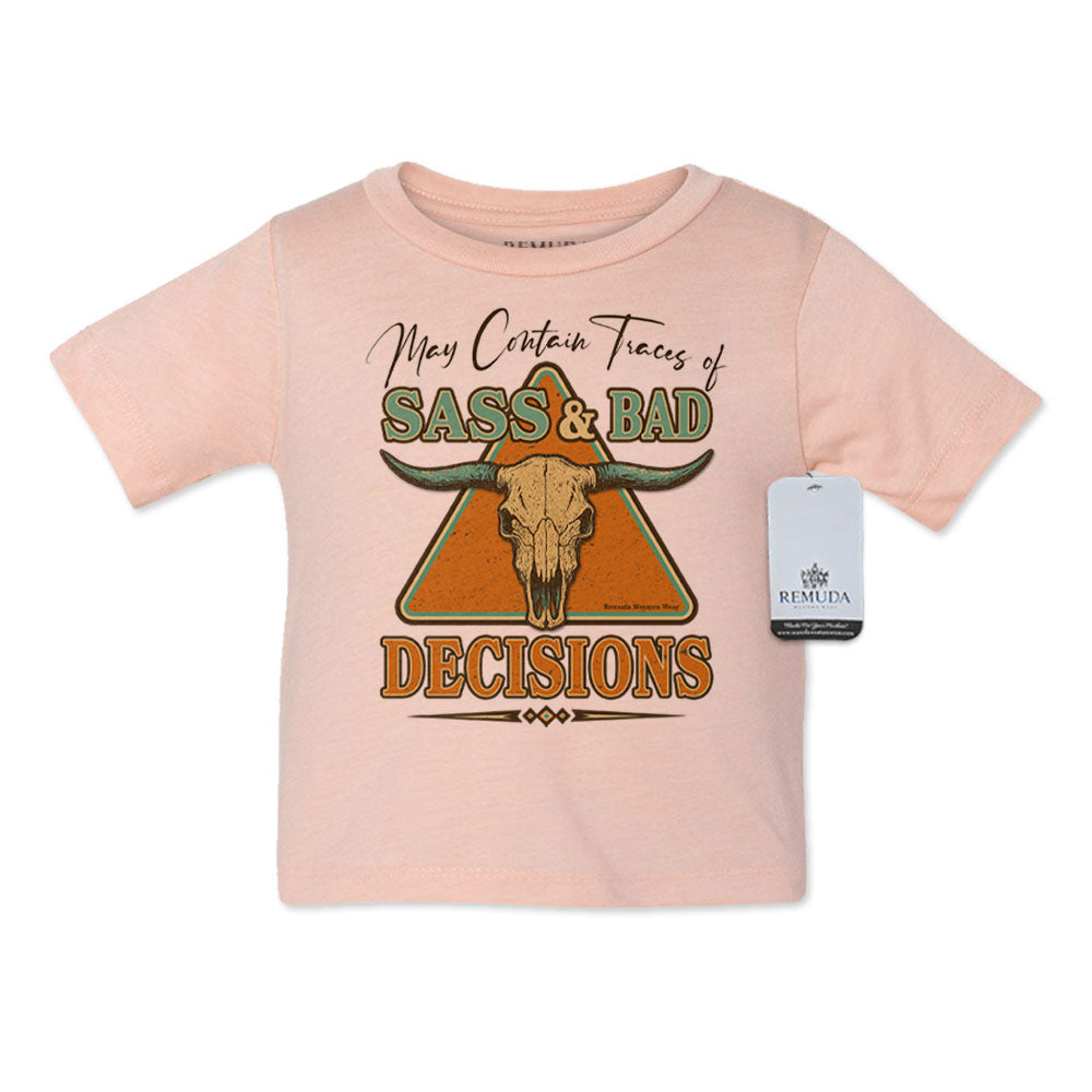 May Contain Traces of Sass & Bad Decisions Infant Kids Western Tee T-Shirt Peach
